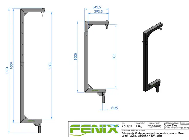 Fenix AC-567B høyttalerstativ teleskop 35mm, C-form (90-150cm), 110 Kg 