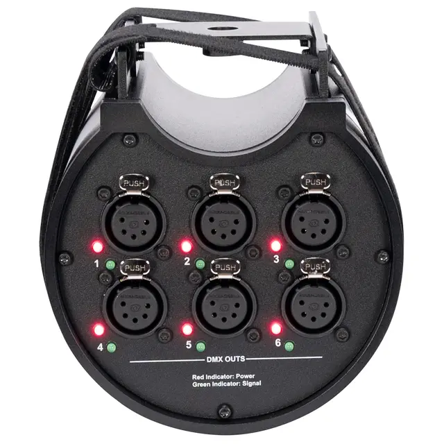 ADJ Data Distro 6 5-pin XLR, og 6x 5-pin XLR-utganger 