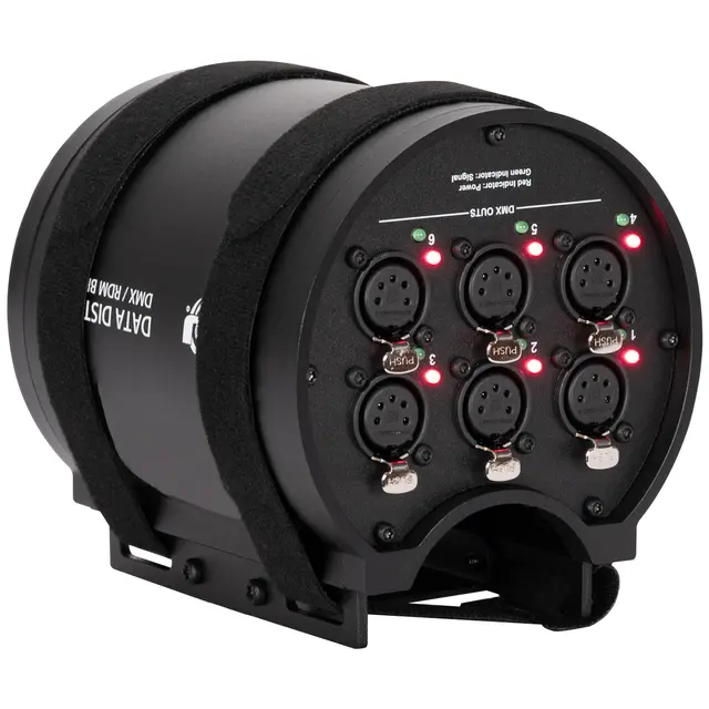 ADJ Data Distro 6 5-pin XLR, og 6x 5-pin XLR-utganger 