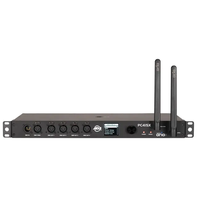 ADJ PC415X Control Hub 4 power outputs, an Aria X2 TX, 4 x DMX 