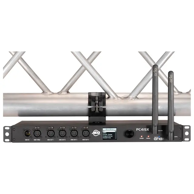 ADJ PC415X Control Hub 4 power outputs, an Aria X2 TX, 4 x DMX 