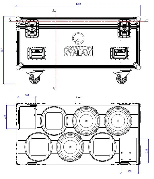 Ayrton Kyalami (6) Flightcase w/ Foam Wheels, 8 handles,4 plates, 120x60, Logo 