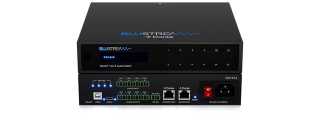 Blustream DA1414 14x14 Audio Matrix 8/8 Dante, 4/4 Analog, USB, PoE+ 