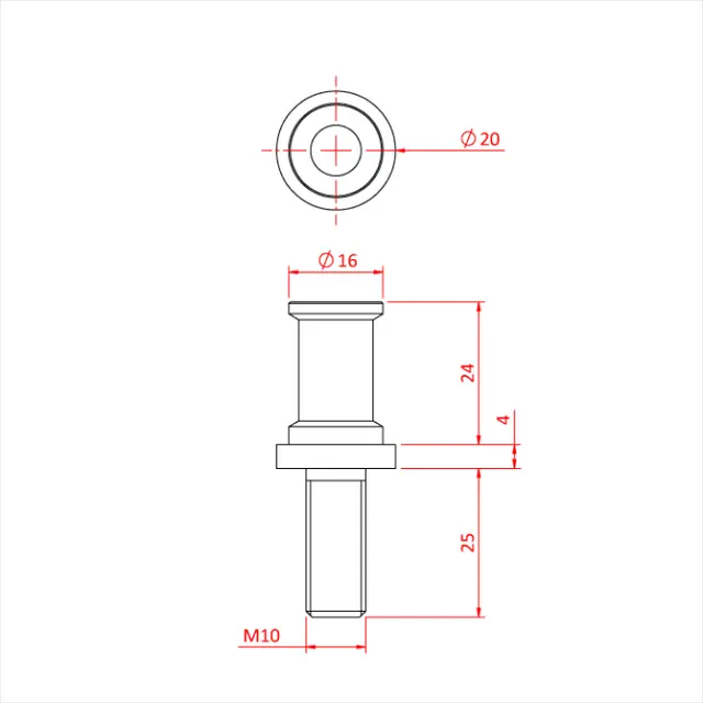 Doughty G1177 Spigot 16mm/M10 Skrue og vingemutter 