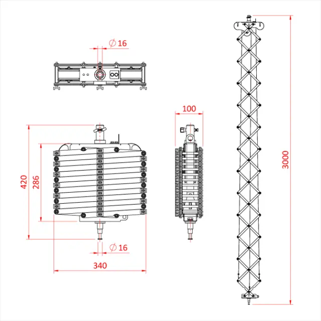 Doughty G1500 LIGHTWEIGHT PANTOGRAPH 3 SPRING X 2.0M(c/w 16mm spigot and 