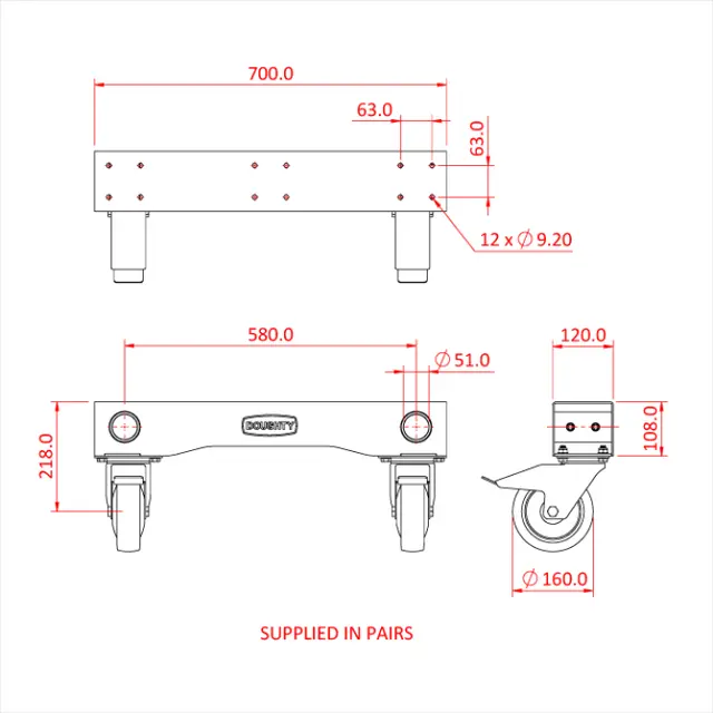 Doughty G3501 TROLLEY CHASSIS with CASTORS (Pair) 