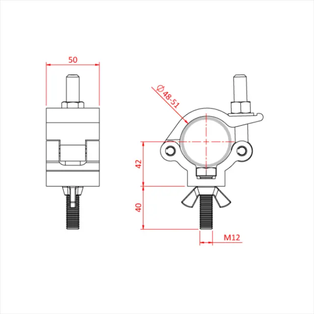 Doughty LIGHTWEIGHT HOOK CLAMP, Black STAINLESS STEEL FIXINGS 