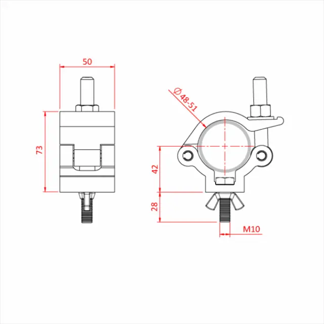 Doughty LIGHTWEIGHT HOOK CLAMP, Black STAINLESS STEEL FIXINGS 