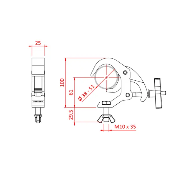 Doughty LIGHTWEIGHT QT CLAMP, Black STAINLESS STEEL FIXINGS 