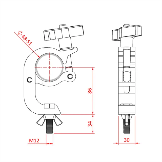Doughty IP5886101 TRIGGER HOOK CLAMP (Black) - STAINLESS STEEL FIXINGS 