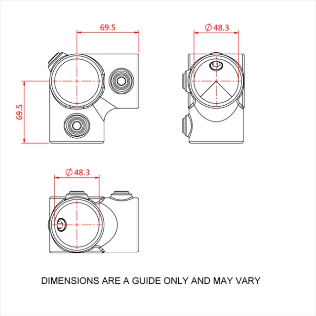 Doughty T11600 Corner Through Tube PIPECLAMP CORNER PLUS THROUGH TUBE 