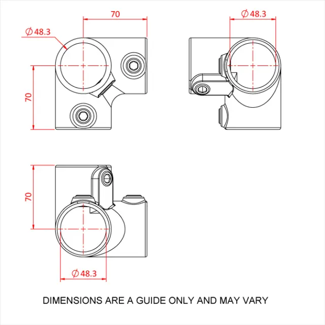 Doughty T12800 3 Way Elbow 90 Deg. PIPECLAMP 3 WAY ELBOW 90 deg. 