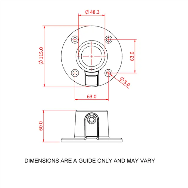 Doughty T1310001 Pipe Clamp Base Flange Pipe Clamp Base Flange (Black) 