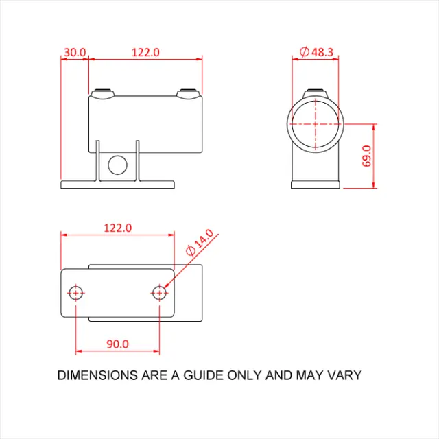 Doughty T14400 Railing Side Sup. PIPECLAMP RAILING SIDE SUPPORT 