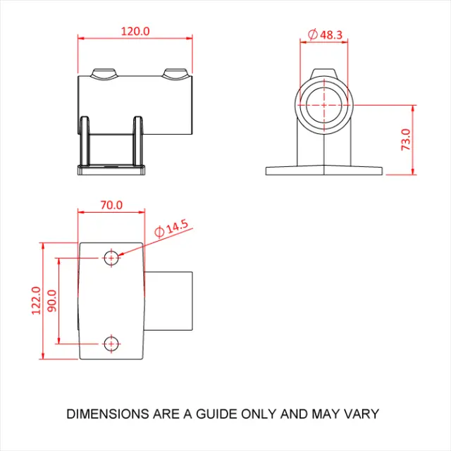 Doughty T14500 Rail. Side Sup. Ho. PIPECLAMP RAILING SIDE SUPPORT HORIZ. 