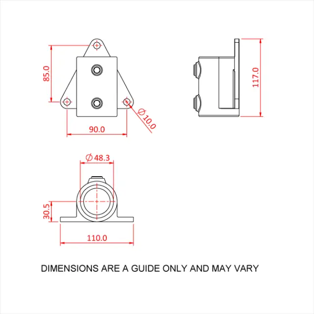 Doughty T14600 Side Palm Fixing PIPECLAMP SIDE PALM FIXING (3 Hole) 