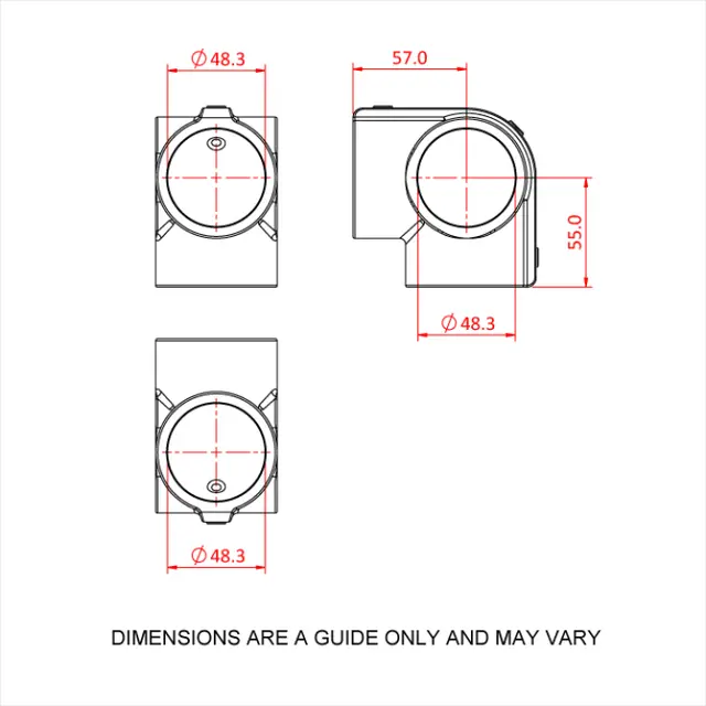 Doughty T194011E Corner (Slimline) CORNER (SLIMLINE) WITH THROUGH TUBE 