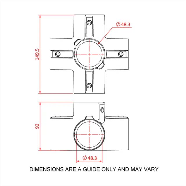Doughty T194106E Four Way Cross FOUR WAY CROSS WITH CENTRE THROUGH TUBE 