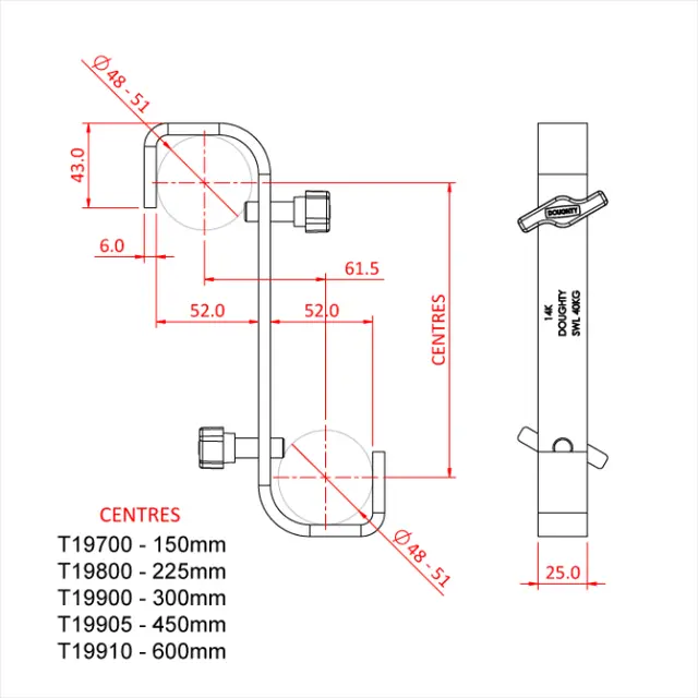 Doughty T19800 HOOK CLAMP D/ENDED 180 TWIST (225mm centres) 
