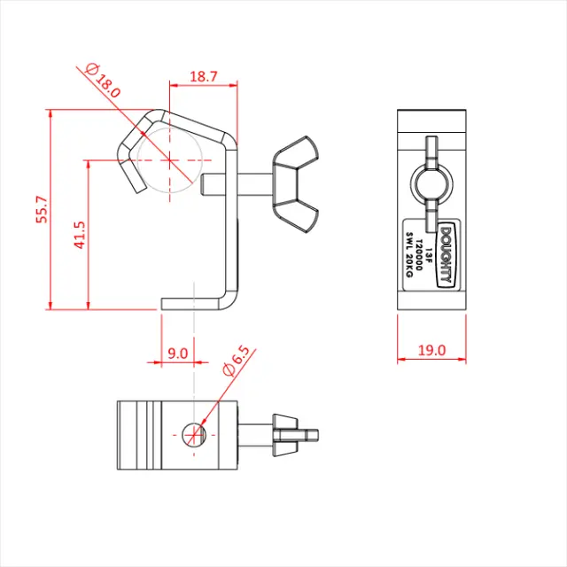 Doughty T20000 HOOK CLAMP 18mm LIGHT DUTY 