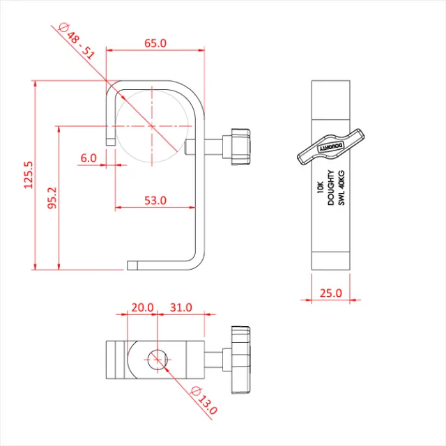 Doughty T20101 Hook Clamp 48mm black Teaterkrok 