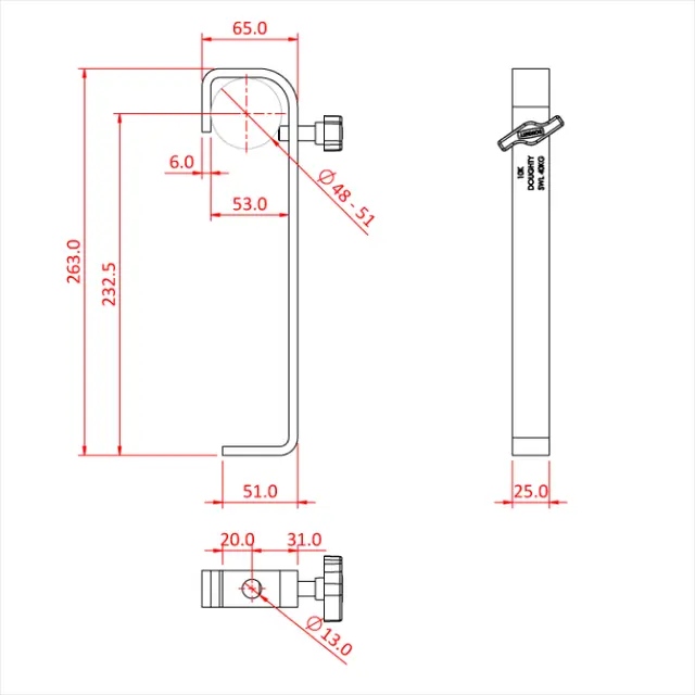 Doughty T2010501 HOOK CLAMP 50mm SINGLE ENDED 225MM CTRS (25 x 6 flat) (Black) 