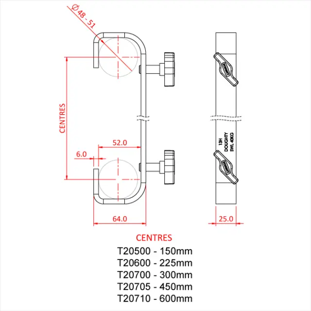 Doughty T20500 Double ended paralell Hook Clamp 150mm 