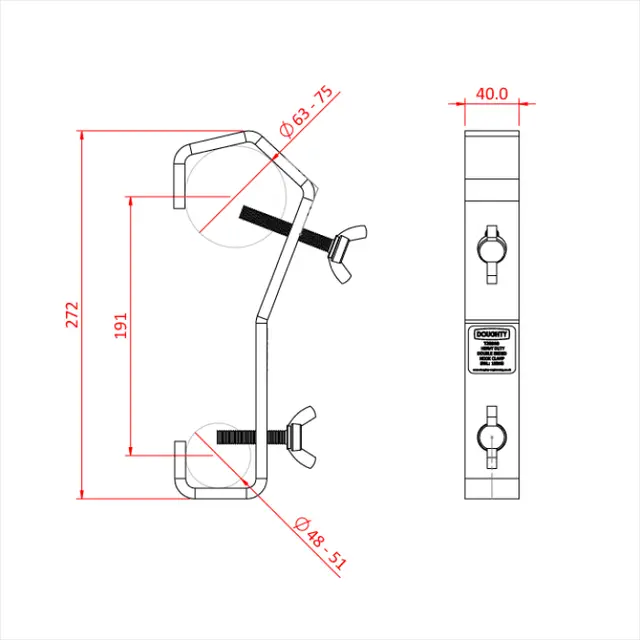 Doughty T20910 HOOK CLAMP DOUBLE ENDED (to suit 51mm / 65mm) (Black) 