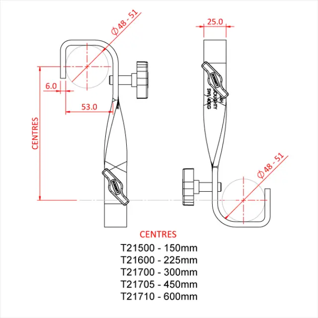 Doughty T21705 HOOK CLAMP D/ENDED 90 TWIST (450mm centres) 