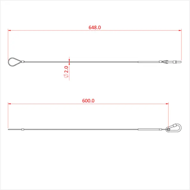 Doughty T2841001 20Kg sikkerhets wire 2mm x 600mm long with M6 Carbine 