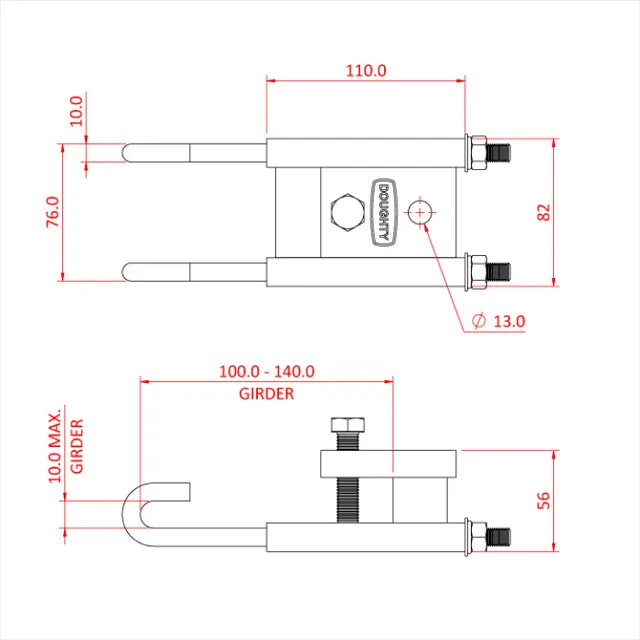 Doughty T29800 Justerbar girder clamp 100-140mm SWL 250kg M12 hull 