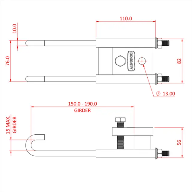 Doughty T29801 ADJUSTABLE GIRDER CLAMP L/D (150mm - 200mm) 