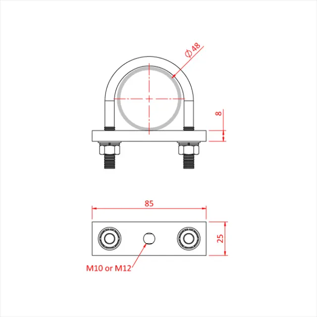 Doughty T33500 48mm "U" BOLT & M12 THREADED PLATE 