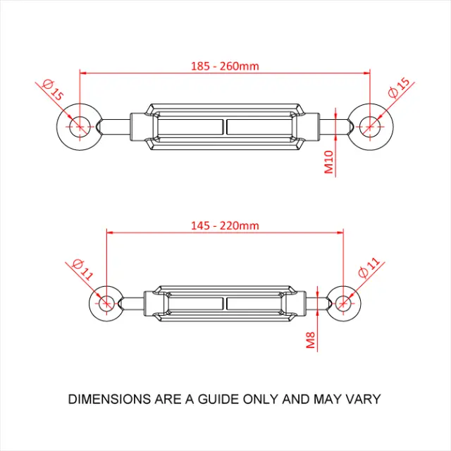 Doughty T37500 STRAINER EYE TO EYE M8 X 125mm 