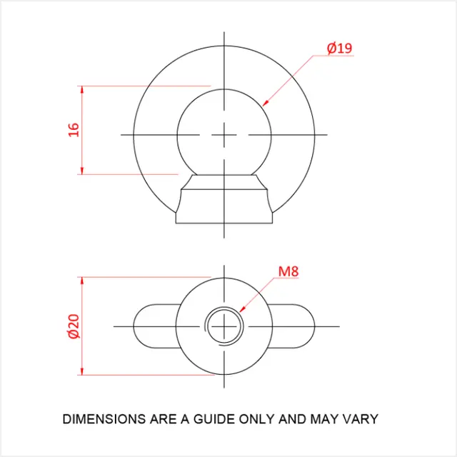 Doughty T42100 EYE NUT M8 (140 kg) (CONFORMS TO DIN 582) 