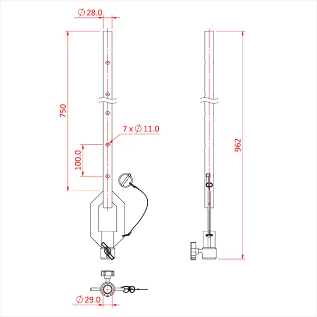 Doughty T45616 SINGLE ENDED ADJUSTABLE DROP ARM (1.0 metre) 