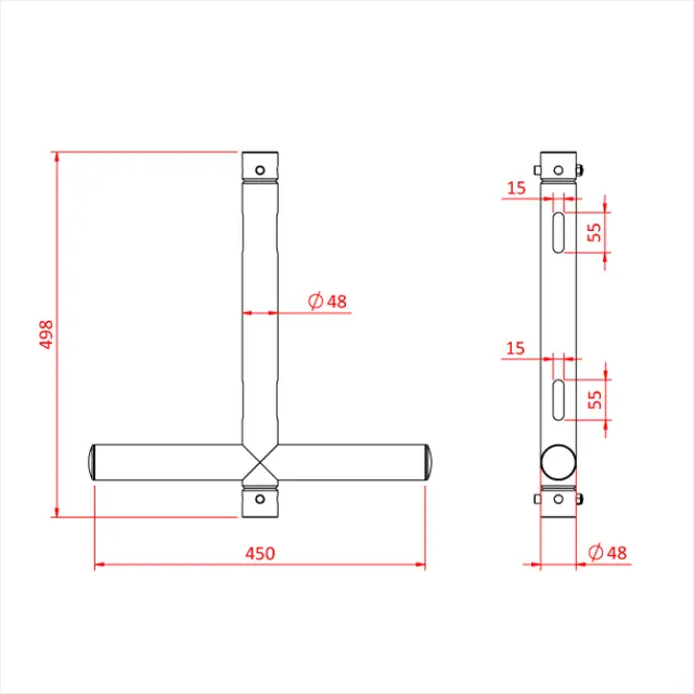 Doughty T45768 MRS Drop arm T stykke gjennomgående 500mm (Black) 