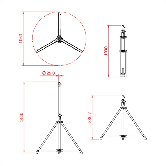 Doughty T51701 black followspot stand 87-141cm 40kg 