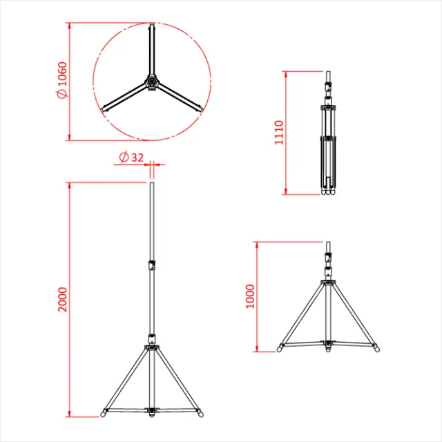 Doughty T51901 SHADOW 2000 3 SECTION STAND 2.0 metre 
