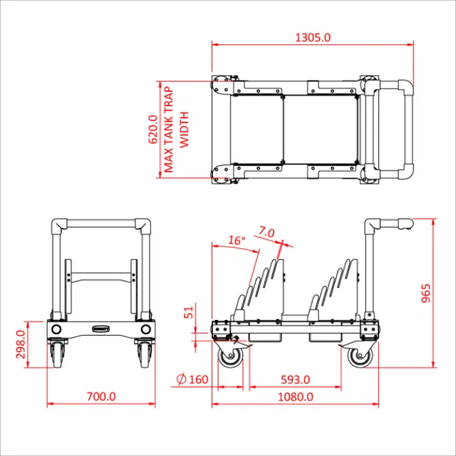 Doughty T54269 Compact Tank Trap Trolley Heavy-duty Transporter Trolley 