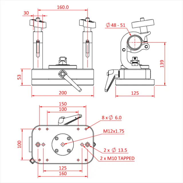 Doughty T54410 Followspot Rail Mount 48mm to 51mm, 50kg 