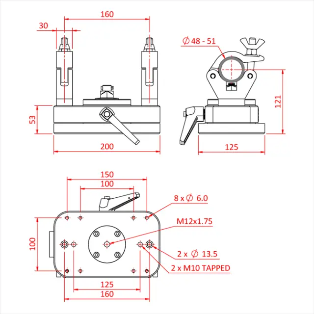 Doughty T54420 Followspot Rail Mount 48mm to 51mm, 100kg 