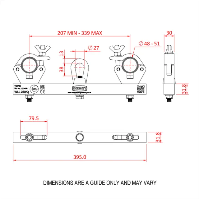 Doughty T55720 SOLID HANGING TRUSS ADAPTOR (Silver) (250Kg) 