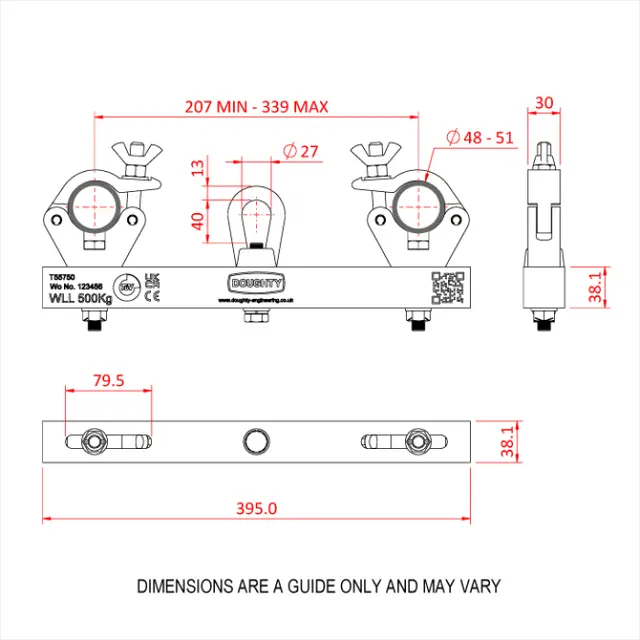 Doughty T55750 SOLID HANGING TRUSS ADAPTOR (Silver) (500Kg) 