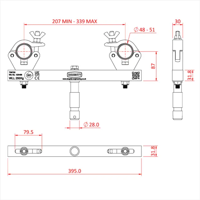 Doughty T55800 SOLID FIXED TRUSS ADAPTOR (Silver) (250Kg) 