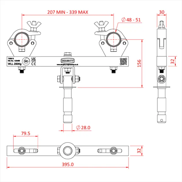 Doughty T55810 SOLID SWIVEL TRUSS ADAPTOR (Silver) (250Kg) 