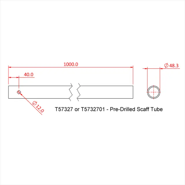 Doughty T5732701 PRE DRILLED SCAFF TUBE 1.0m (Black Anodise) 