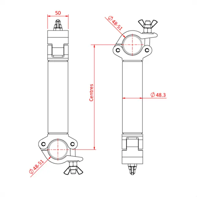 Doughty T57376 PIPE TO PIPE COUPLER 90 degree (1000mm centres) (Black) 