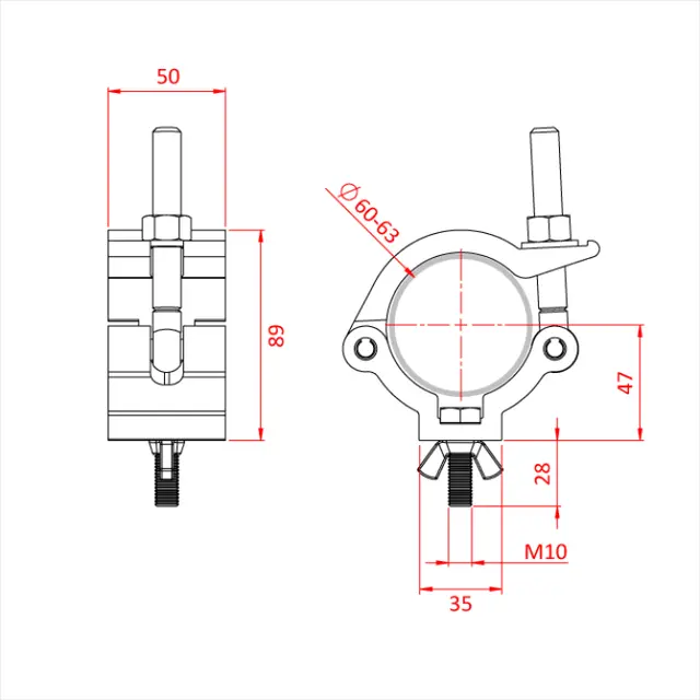 Doughty T57411 MAMMOTH HOOK CLAMP (Black) (M10 x 35 bolt & wingnut) 