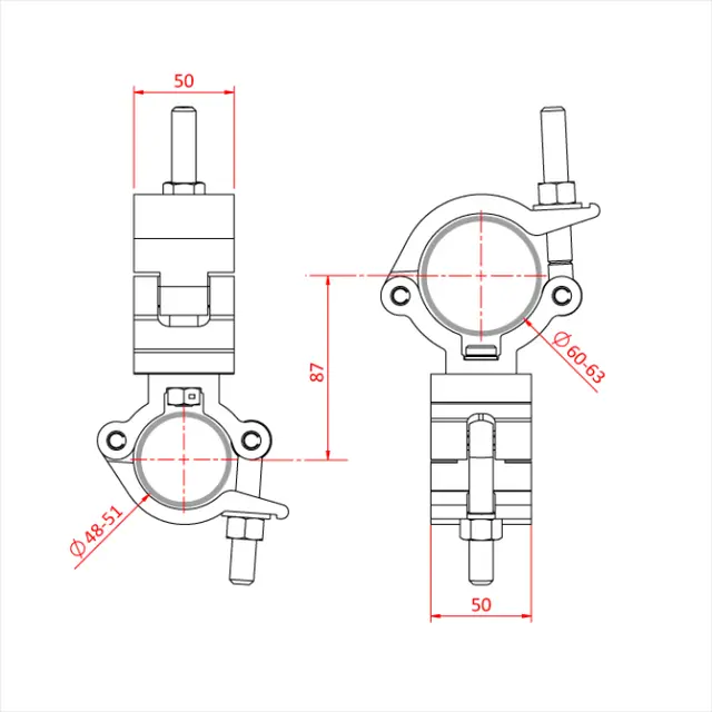 Doughty T57426 MAMMOTH CLAMP SWIVEL COUPLER 63mm - 51mm (Black) 